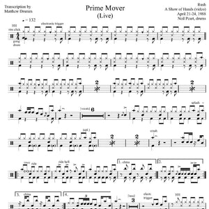 Prime Mover (Live in Birmingham 1988 on Hold Your Fire Tour from a Show of Hands Video) - Rush - Full Drum Transcription / Drum Sheet Music - Drumm Transcriptions