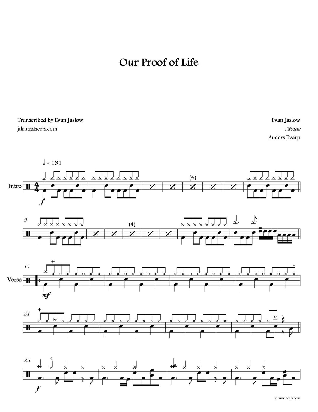 Our Proof of Life - Dark Tranquillity - Full Drum Transcription / Drum Sheet Music - Jaslow Drum Sheets