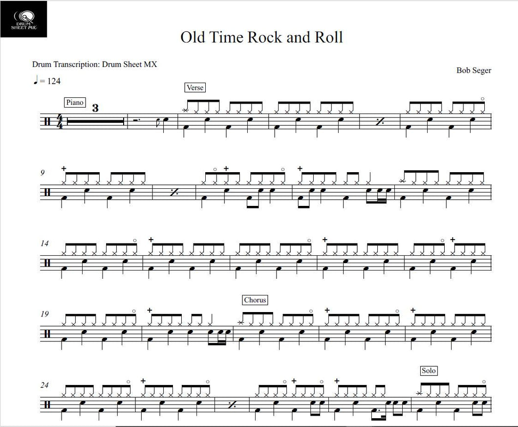Old Time Rock & Roll - Bob Seger - Full Drum Transcription / Drum Sheet Music - Drum Sheet MX