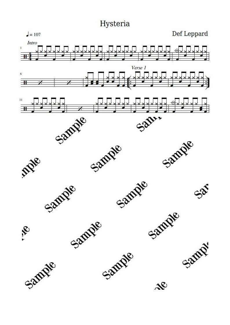 Hysteria - Def Leppard - Drum Sheet Music - KiwiDrums – DrumSetSheetMusic