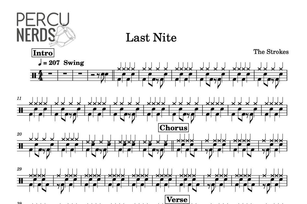 Last Nite - The Strokes - Full Drum Transcription / Drum Sheet Music - Percunerds Transcriptions