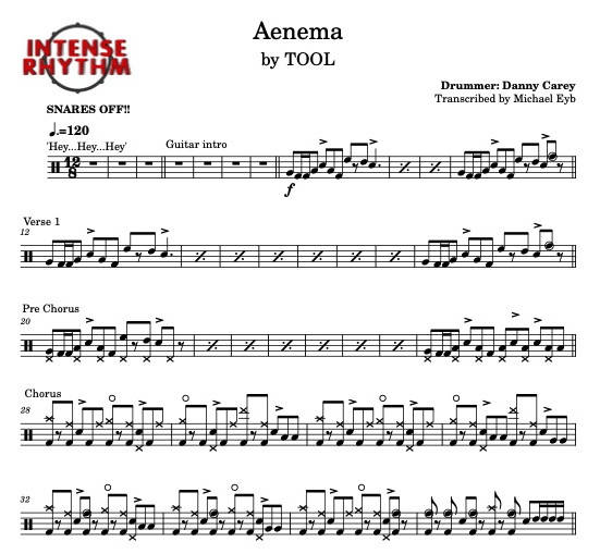 Aenema - Tool - Full Drum Transcription / Drum Sheet Music - Intense Rhythm Drum Studios