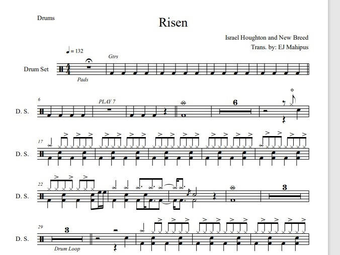 Risen - Israel Houghton & New Breed - Full Drum Transcription / Drum Sheet Music - Drumsheets4U