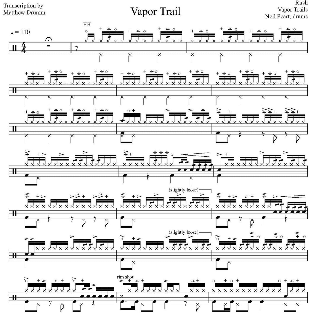 Vapor Trail - Rush - Collection of Drum Transcriptions / Drum Sheet Music - Drumm Transcriptions