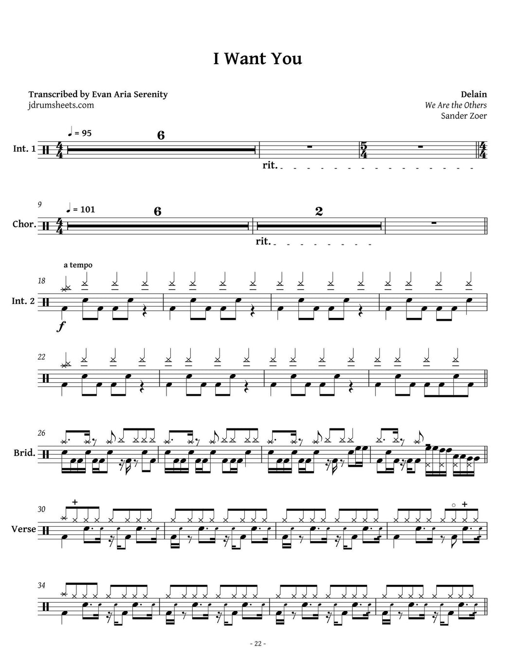 I Want You - Delain - Full Drum Transcription / Drum Sheet Music - Jaslow Drum Sheets