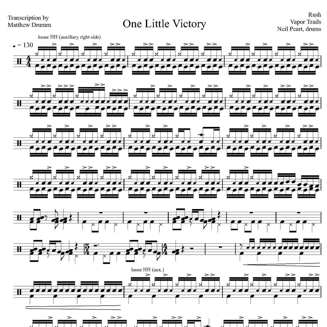 One Little Victory - Rush - Collection of Drum Transcriptions / Drum Sheet Music - Drumm Transcriptions