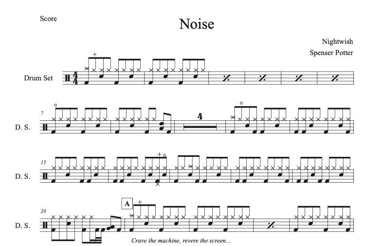 Noise - Nightwish - Full Drum Transcription / Drum Sheet Music - Spot-Music
