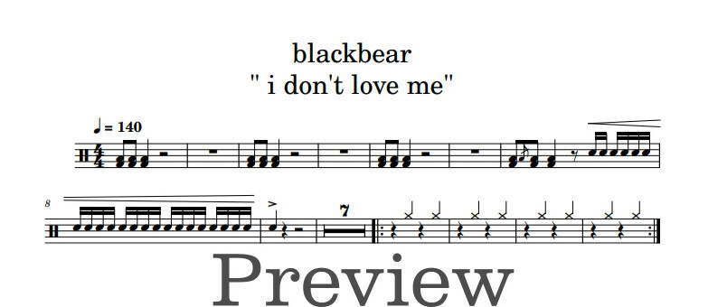 I Don't Love Me - Blackbear - Full Drum Transcription / Drum Sheet Music - DrumonDrummer