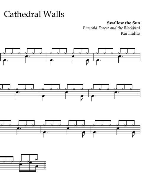 Cathedral Walls - Swallow the Sun - Full Drum Transcription / Drum Sheet Music - Jaslow Drum Sheets