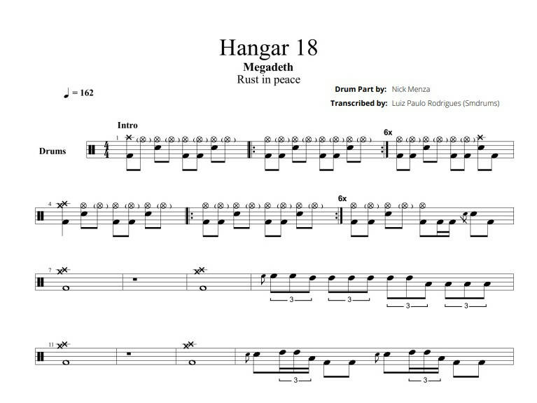 Hangar 18 - Megadeth - Full Drum Transcription / Drum Sheet Music - Smdrums