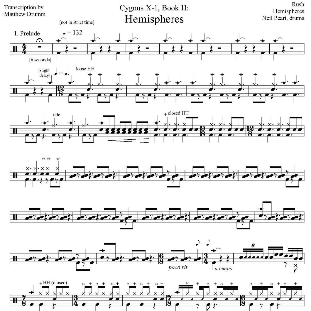 Cygnus X 1 Book II: Hemispheres - Rush - Full Drum Transcription / Drum Sheet Music - Drumm Transcriptions