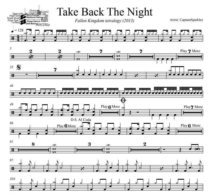 Take Back the Night - CaptainSparklez - Full Drum Transcription / Drum Sheet Music - DrumSetSheetMusic.com