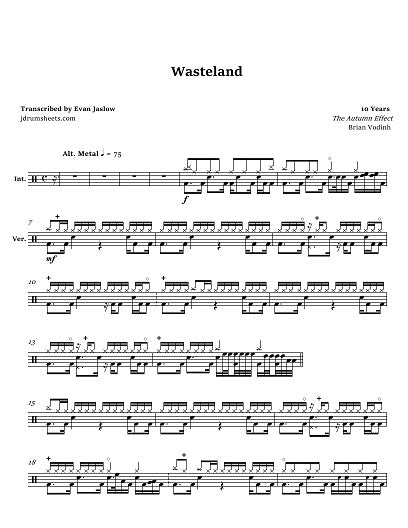 Wasteland - 10 Years - Full Drum Transcription / Drum Sheet Music - Jaslow Drum Sheets