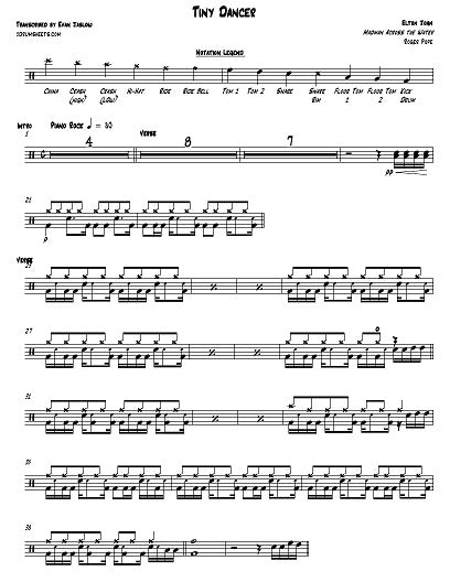 Tiny Dancer - Elton John - Full Drum Transcription / Drum Sheet Music - Jaslow Drum Sheets
