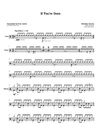 If You're Gone - Matchbox 20 - Full Drum Transcription / Drum Sheet Music - Jaslow Drum Sheets