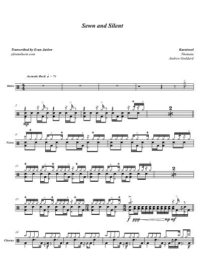 Sewn and Silent - Karnivool - Full Drum Transcription / Drum Sheet Music - Jaslow Drum Sheets