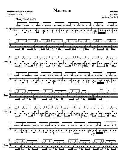 Mauseum - Karnivool - Full Drum Transcription / Drum Sheet Music - Jaslow Drum Sheets