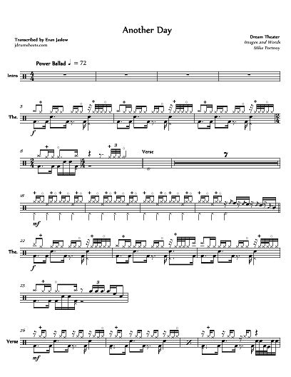 Another Day - Dream Theater - Full Drum Transcription / Drum Sheet Music - Jaslow Drum Sheets