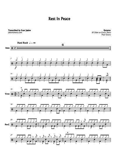 Rest in Peace - Extreme - Full Drum Transcription / Drum Sheet Music - Jaslow Drum Sheets