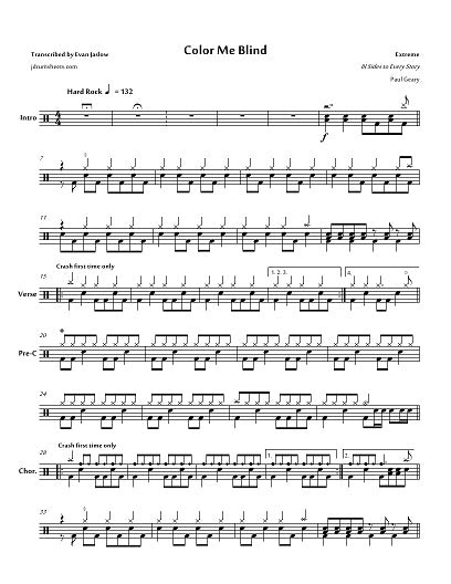 Color Me Blind - Extreme - Full Drum Transcription / Drum Sheet Music - Jaslow Drum Sheets