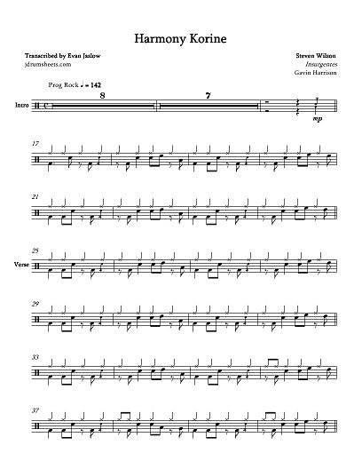 Harmony Korine - Steven Wilson - Full Drum Transcription / Drum Sheet Music - Jaslow Drum Sheets