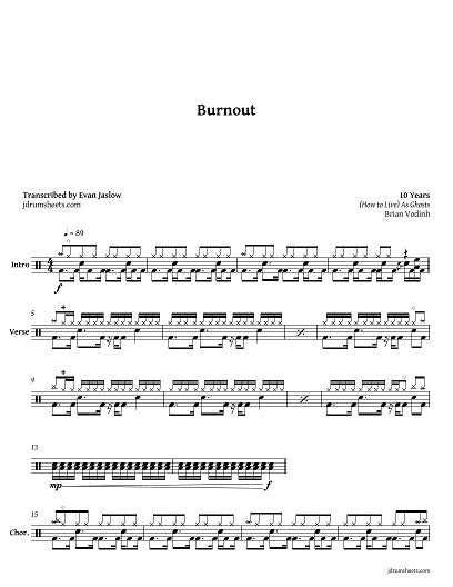 Burnout - 10 Years - Full Drum Transcription / Drum Sheet Music - Jaslow Drum Sheets