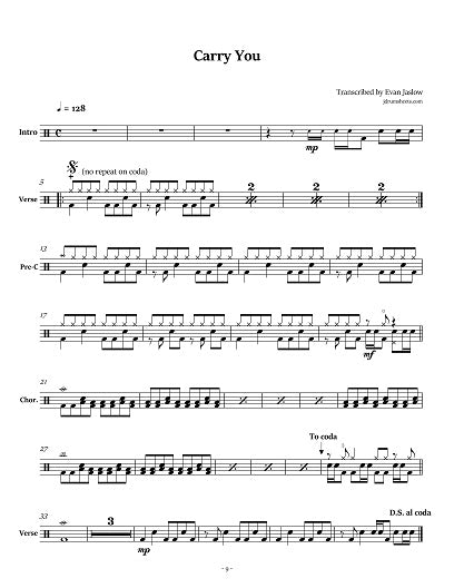 Carry You - Jimmy Eat World - Full Drum Transcription / Drum Sheet Music - Jaslow Drum Sheets