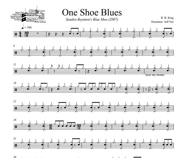 One Shoe Blues - B.B. King - Full Drum Transcription / Drum Sheet Music - DrumSetSheetMusic.com