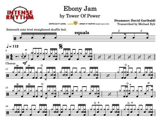 Ebony Jam - Tower of Power - Full Drum Transcription / Drum Sheet Music - Intense Rhythm Drum Studios