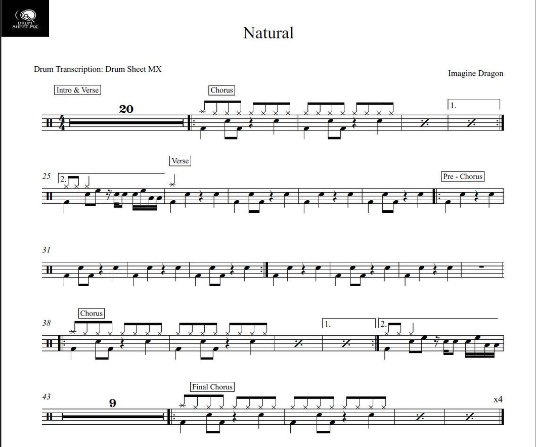 Natural - Imagine Dragons - Full Drum Transcription / Drum Sheet Music - Drum Sheet MX