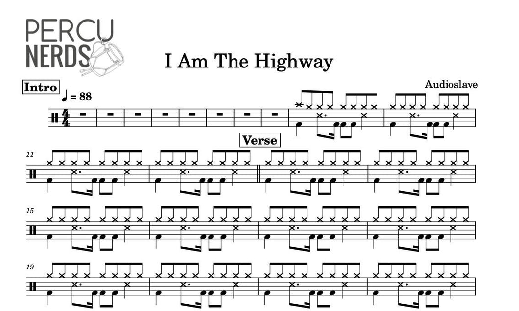 I Am the Highway - Audioslave - Full Drum Transcription / Drum Sheet Music - Percunerds Transcriptions