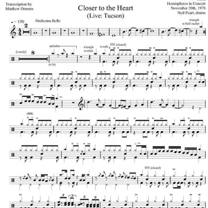 Closer to the Heart (Live in Tucson 1978 from Hemispheres in Concert) - Rush - Full Drum Transcription / Drum Sheet Music - Drumm Transcriptions