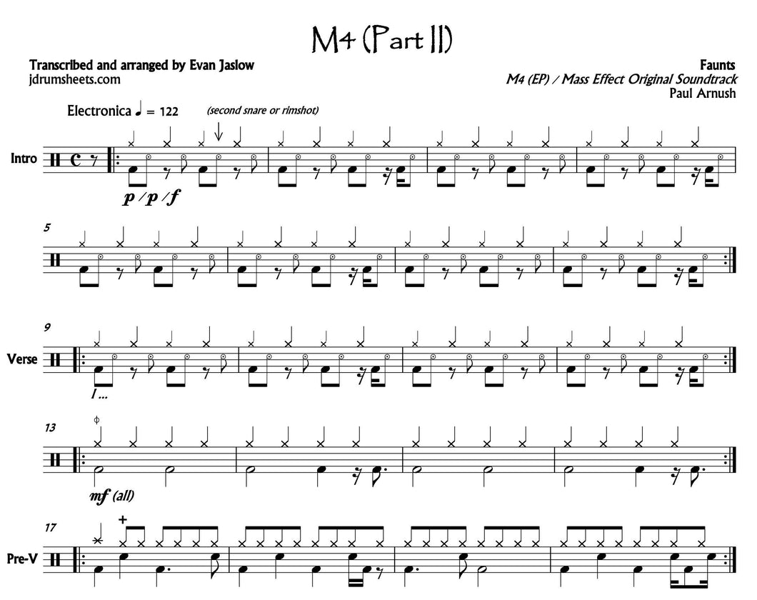 M4 (Part II) - Faunts - Full Drum Transcription / Drum Sheet Music - Jaslow Drum Sheets