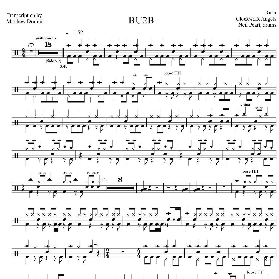 BU2B - Rush - Collection of Drum Transcriptions / Drum Sheet Music - Drumm Transcriptions