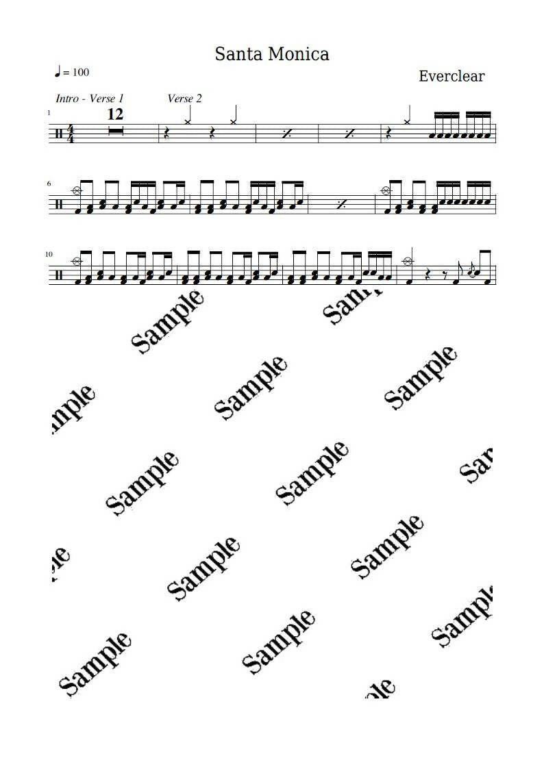 Santa Monica Everclear Drum Sheet Music KiwiDrums DrumSetSheetMusic