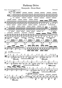Boneyards - Parkway Drive - Full Drum Transcription / Drum Sheet Music - Vince’s Scores