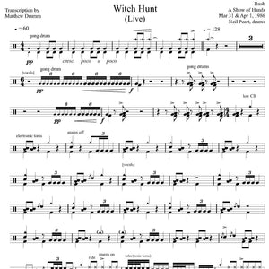 Witch Hunt (Part III of Fear) (Live in New Jersey 1986 on Power Windows Tour from a Show of Hands) - Rush - Collection of Drum Transcriptions / Drum Sheet Music - Drumm Transcriptions
