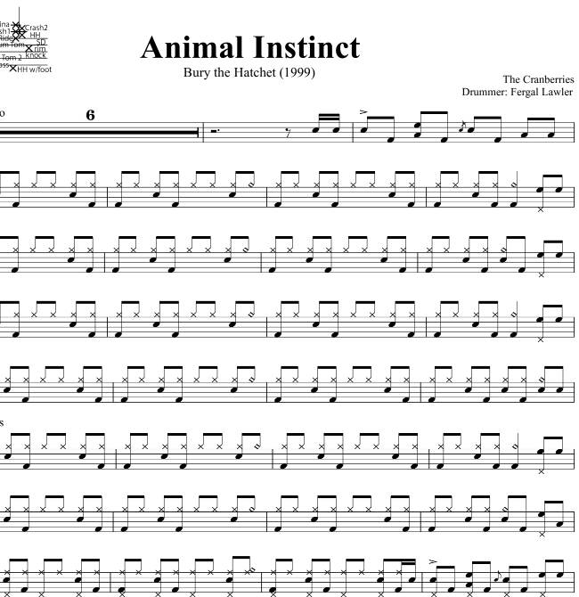 Animal Instinct - The Cranberries - Full Drum Transcription / Drum Sheet Music - DrumSetSheetMusic.com