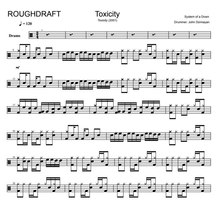 Drum Group System Of A Down Toxicity Drum Sheet Music Toxicity