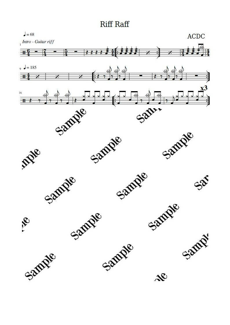 Riff Raff - AC/DC - Drum Sheet Music - KiwiDrums – DrumSetSheetMusic