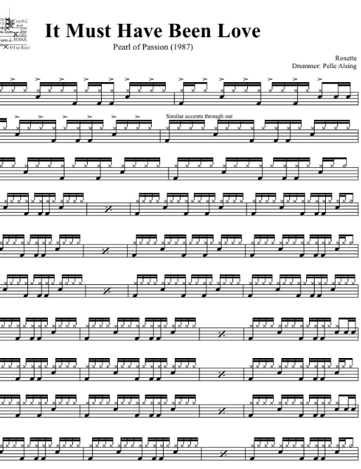 It Must Have Been Love - Roxette - Full Drum Transcription / Drum Sheet Music - DrumSetSheetMusic.com