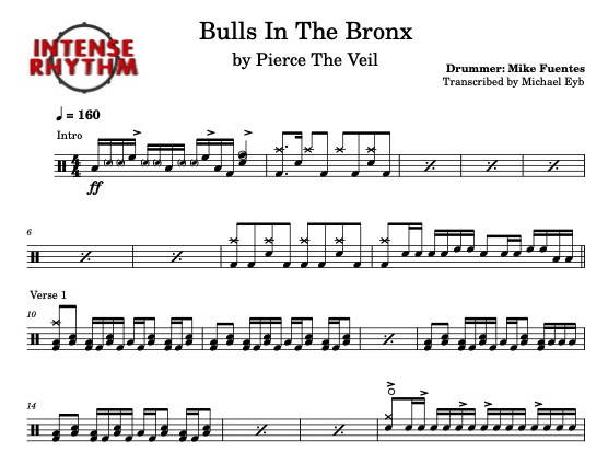 Bulls in the Bronx - Pierce the Veil - Full Drum Transcription / Drum Sheet Music - Intense Rhythm Drum Studios