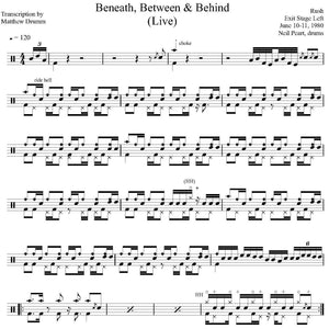 Beneath, Between & Behind (Live: Exit Stage Left) - Rush - Collection of Drum Transcriptions / Drum Sheet Music - Drumm Transcriptions