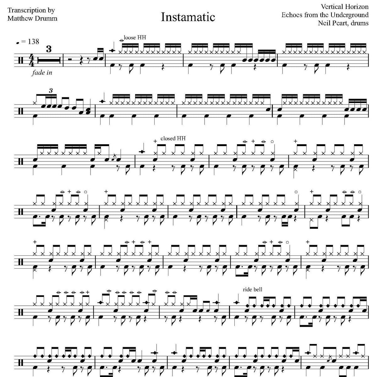 Instamatic - Vertical Horizon - Drum Sheet Music - Drumm Transcriptions ...