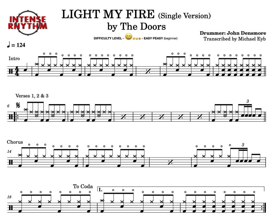 Light My Fire - The Doors - Full Drum Transcription / Drum Sheet Music - Intense Rhythm Drum Studios
