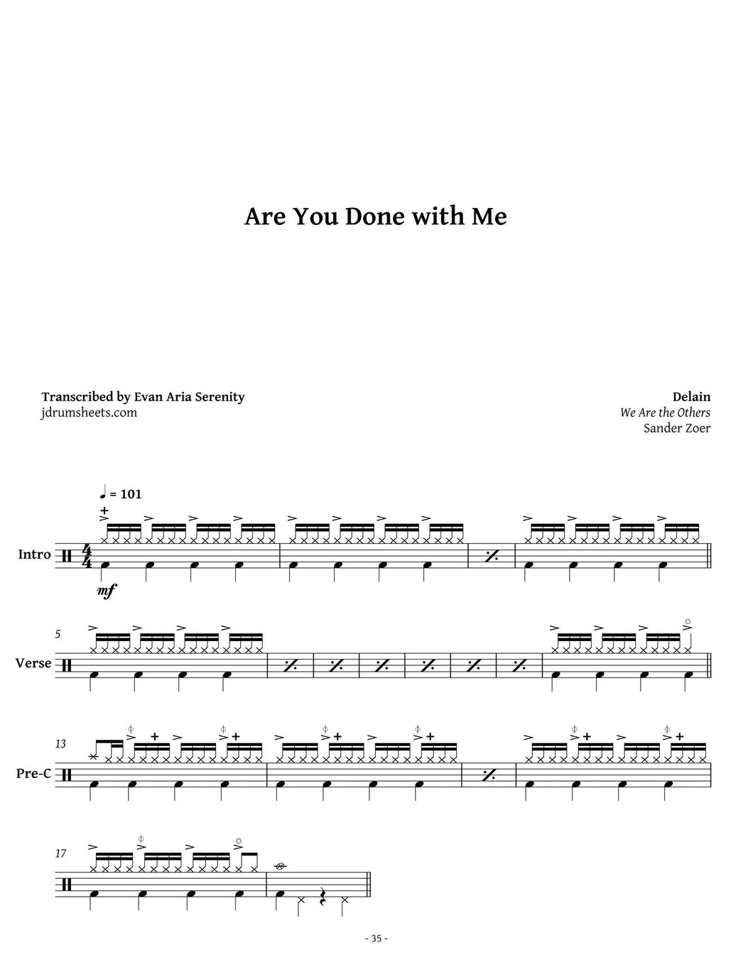 Are You Done with Me - Delain - Full Drum Transcription / Drum Sheet Music - Jaslow Drum Sheets