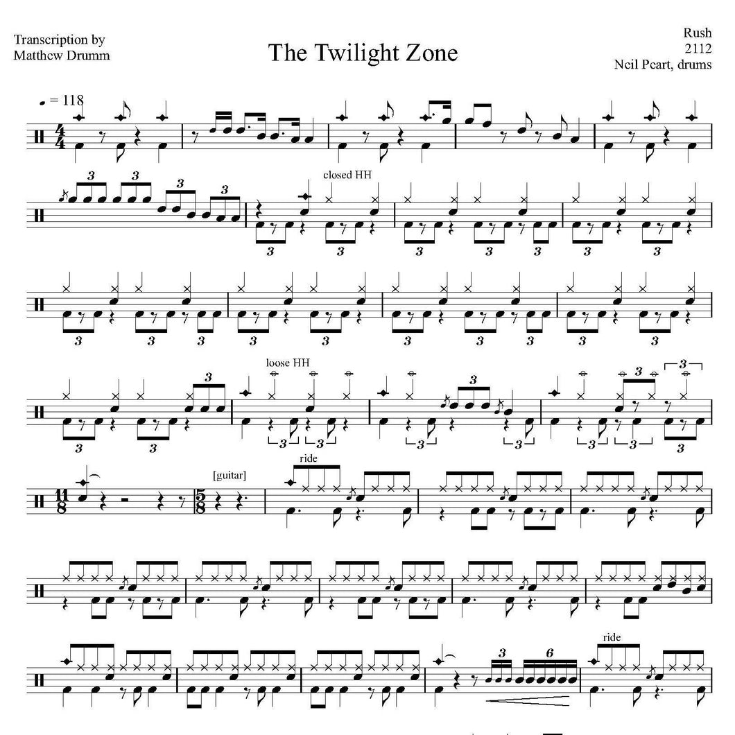The Twilight Zone - Rush - Collection of Drum Transcriptions / Drum Sheet Music - Drumm Transcriptions