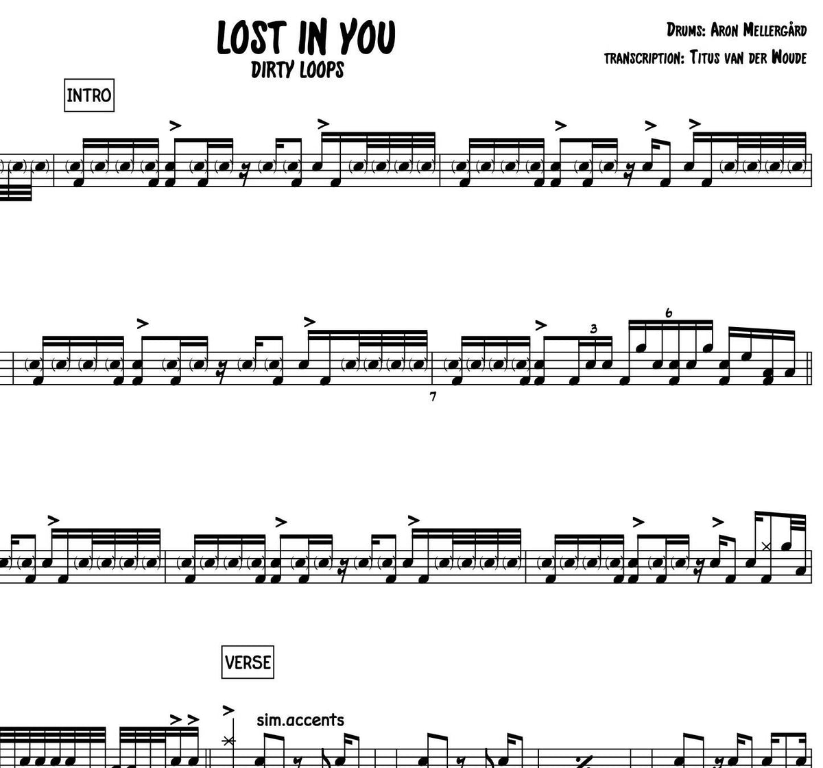 Dirty Loops Lost in You Drum Sheet Music Titus van der Woude