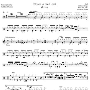 Closer to the Heart (Live in Illinois 1997 on Test for Echo Tour from Different Stages) - Rush - Collection of Drum Transcriptions / Drum Sheet Music - Drumm Transcriptions