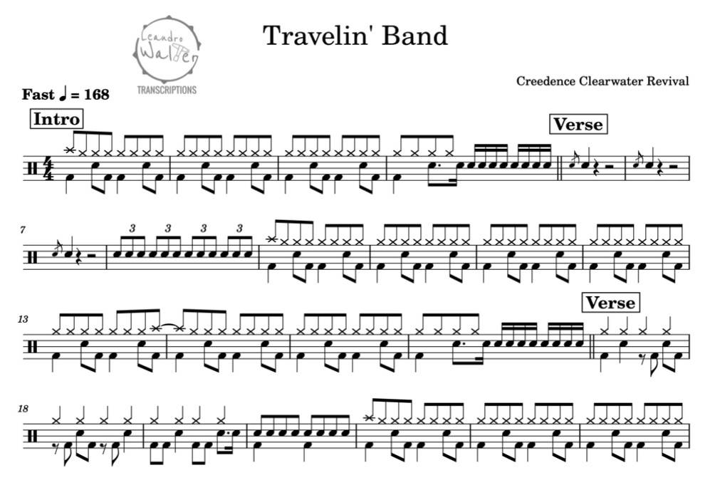 Travelin' Band - Creedence Clearwater Revival (CCR) - Full Drum Transcription / Drum Sheet Music - Percunerds Transcriptions